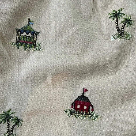 Talbots  pants crop / ankle  high waisted  100% cotton khaki/ embroidery  size 8 - Picture 5 of 9